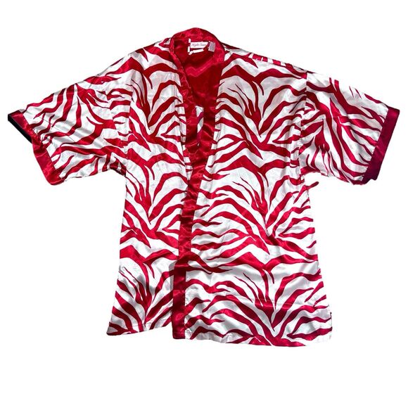 Night Essence Silk Sleepwear Shirt Red White Animal Print Oversized Woman's 3XL - Picture 1 of 5